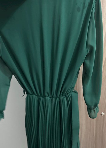 Kemerli Koyu Yeşil Uzun Elbise - Görsel 5