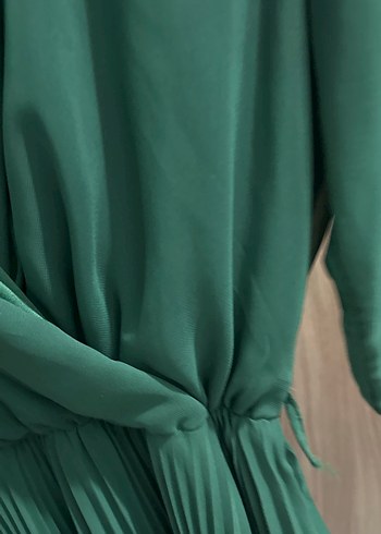 Kemerli Koyu Yeşil Uzun Elbise - Görsel 7
