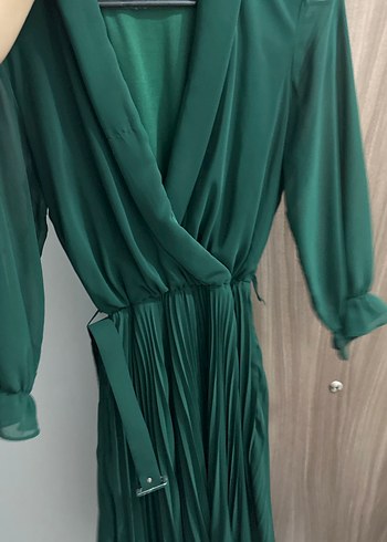 Kemerli Koyu Yeşil Uzun Elbise - Görsel 6
