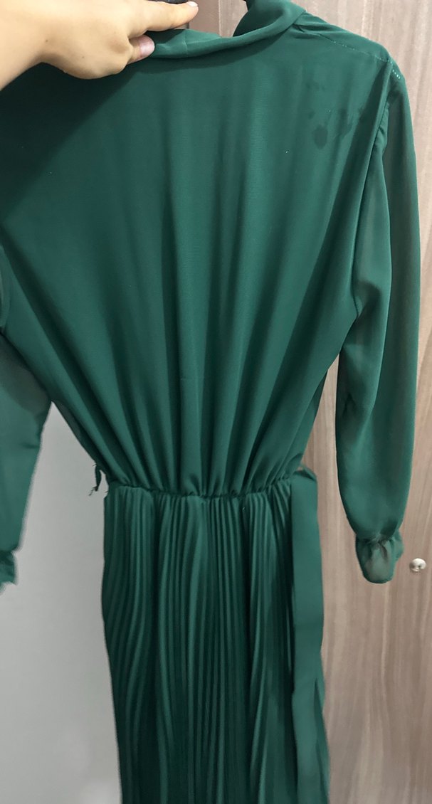 Kemerli Koyu Yeşil Uzun Elbise - Görsel 5