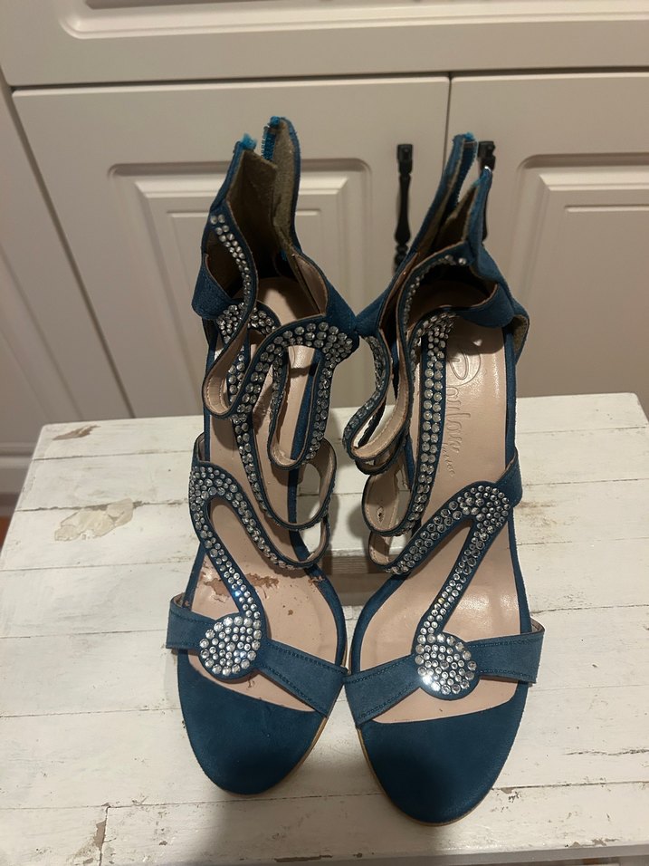 Mavi Parlak Tokalı Stiletto Abiye Ayakkabı(iade yok) - Görsel 4