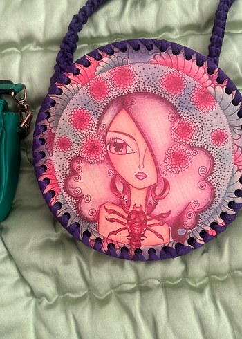 Nakışlı Pembe Örgü Kadın Çanta - Görsel 3