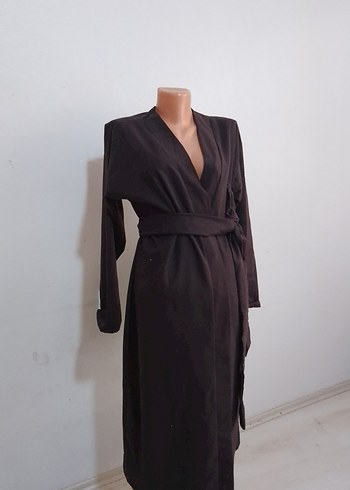 Siyah Uzun Kollu Kadın Uzun Bornoz - Görsel 2