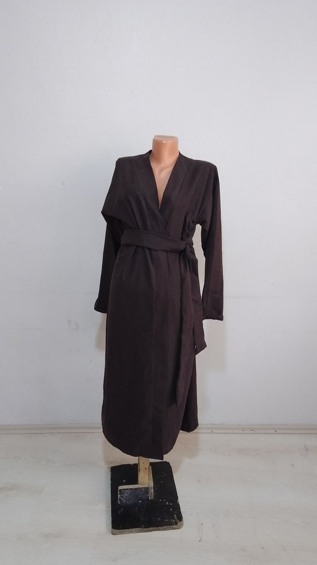 Siyah Uzun Kollu Kadın Uzun Bornoz - Görsel 3