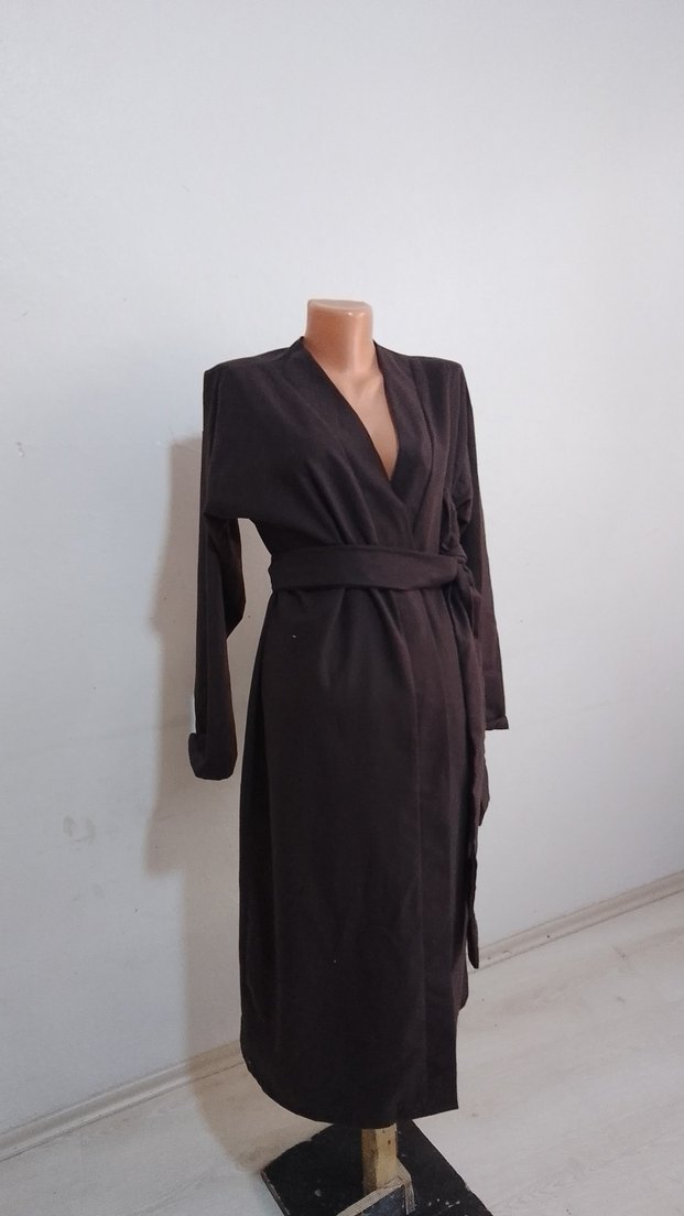 Siyah Uzun Kollu Kadın Uzun Bornoz - Görsel 2