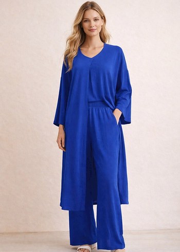 Parlak Mavi Uzun Kadın Sabahlık - Görsel 2