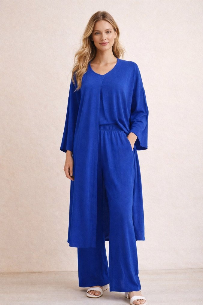 Parlak Mavi Uzun Kadın Sabahlık - Görsel 2