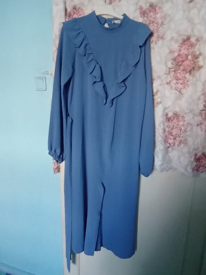 Diger Mavi Uzun Kollu Fırfırlı Elbise - Görsel 2