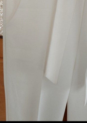 Beyaz Kemerli Kadın Kumaş Pantolon - Görsel 2