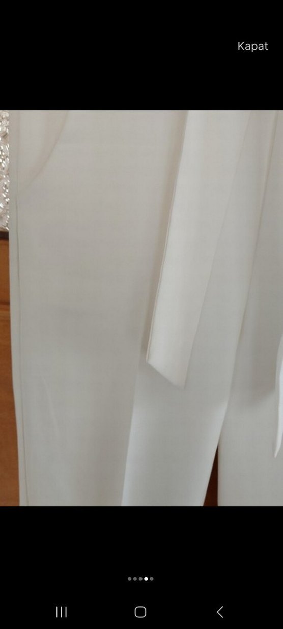 Beyaz Kemerli Kadın Kumaş Pantolon - Görsel 2