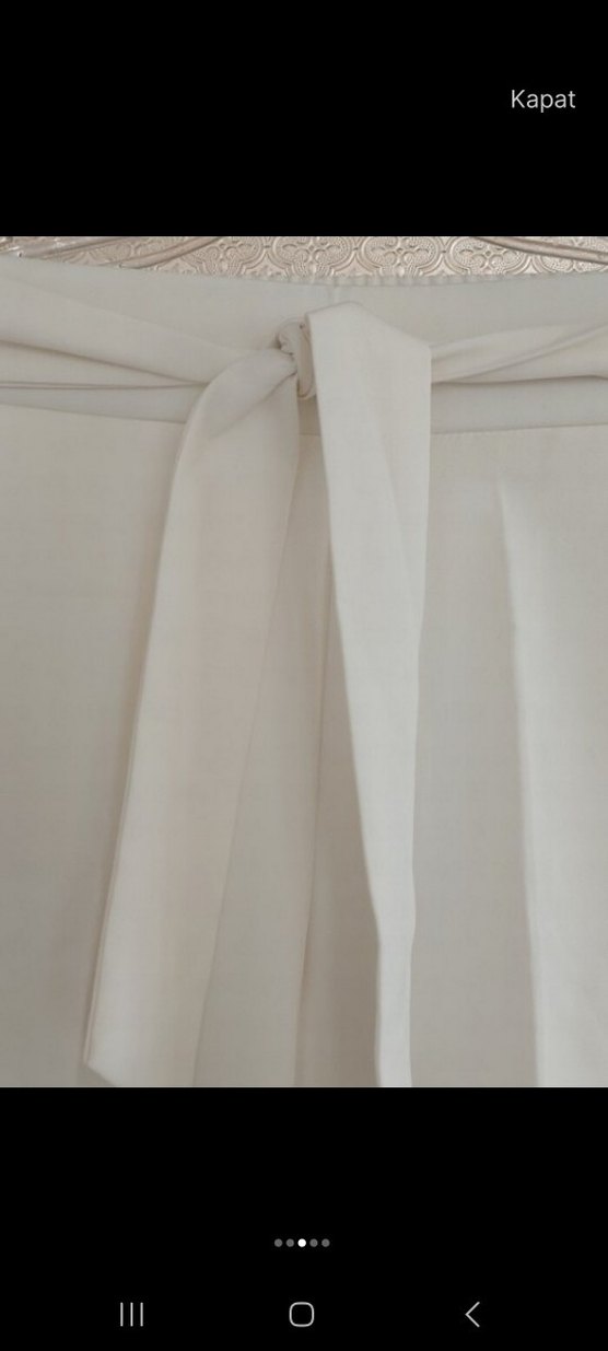 Beyaz Kemerli Kadın Kumaş Pantolon - Görsel 3