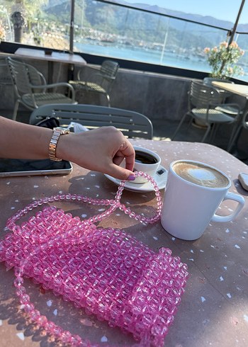 Pembe Boncuklu Telefon Çantası