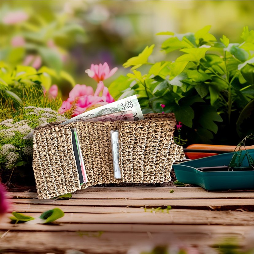 Hasır mini örgü cüzdan - Görsel 3