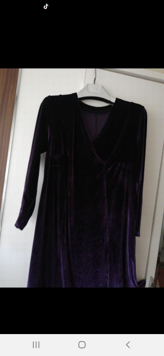 Kadın tesettür kadife Mor Uzun Elbise - Görsel 3