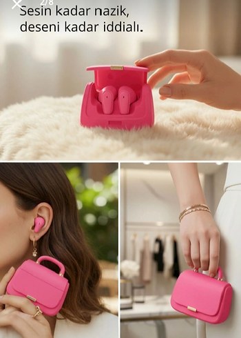 Pembe Deri Tokalı Kadın Çanta kulaklık - Görsel 4