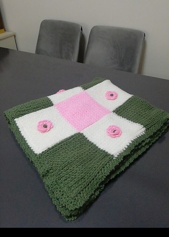 Açık Yeşil Ekose Örgü Çocuk Battaniyesi - Görsel 2