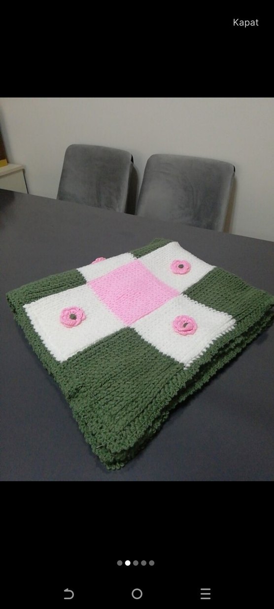 Açık Yeşil Ekose Örgü Çocuk Battaniyesi - Görsel 2