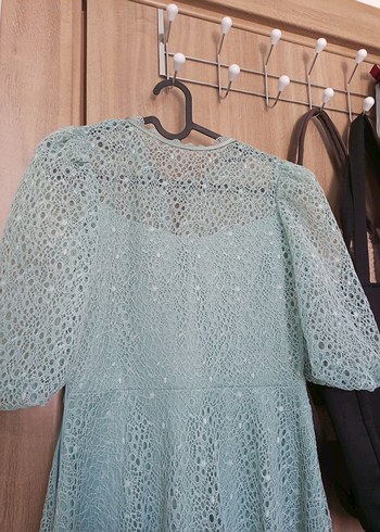 Düğmeli Turkuaz Vintage Uzun Elbise - Görsel 18