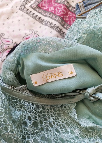 Düğmeli Turkuaz Vintage Uzun Elbise - Görsel 19