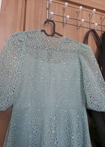 Düğmeli Turkuaz Vintage Uzun Elbise - Görsel 13