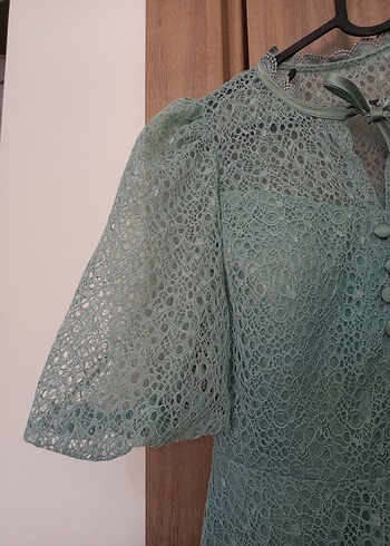 Düğmeli Turkuaz Vintage Uzun Elbise - Görsel 8