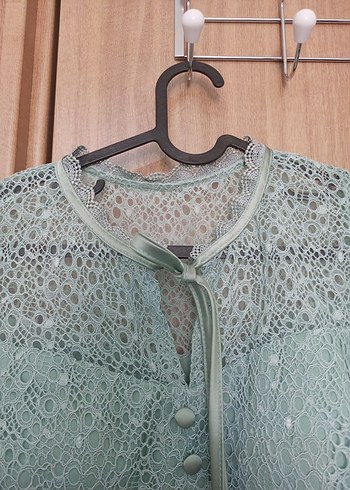 Düğmeli Turkuaz Vintage Uzun Elbise - Görsel 6