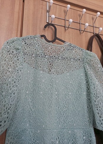 Düğmeli Turkuaz Vintage Uzun Elbise - Görsel 17