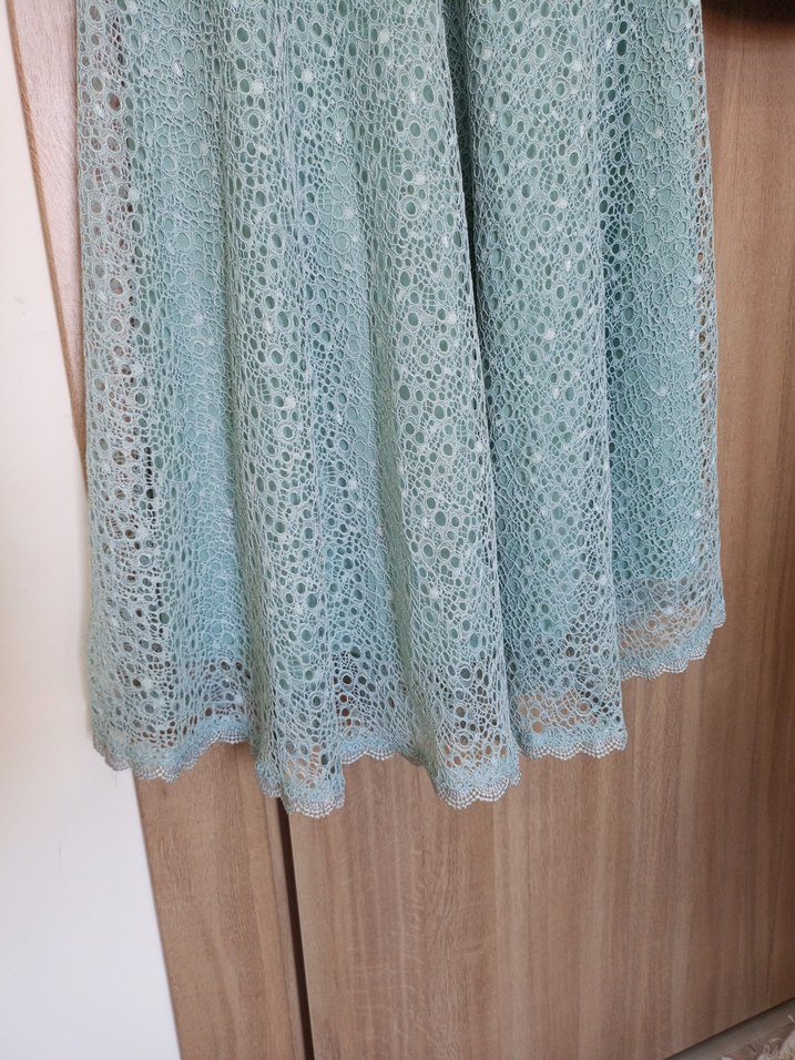 Düğmeli Turkuaz Vintage Uzun Elbise - Görsel 5