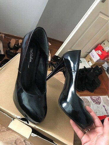 Platform topuk siyah rugan topuklu ayakkabı