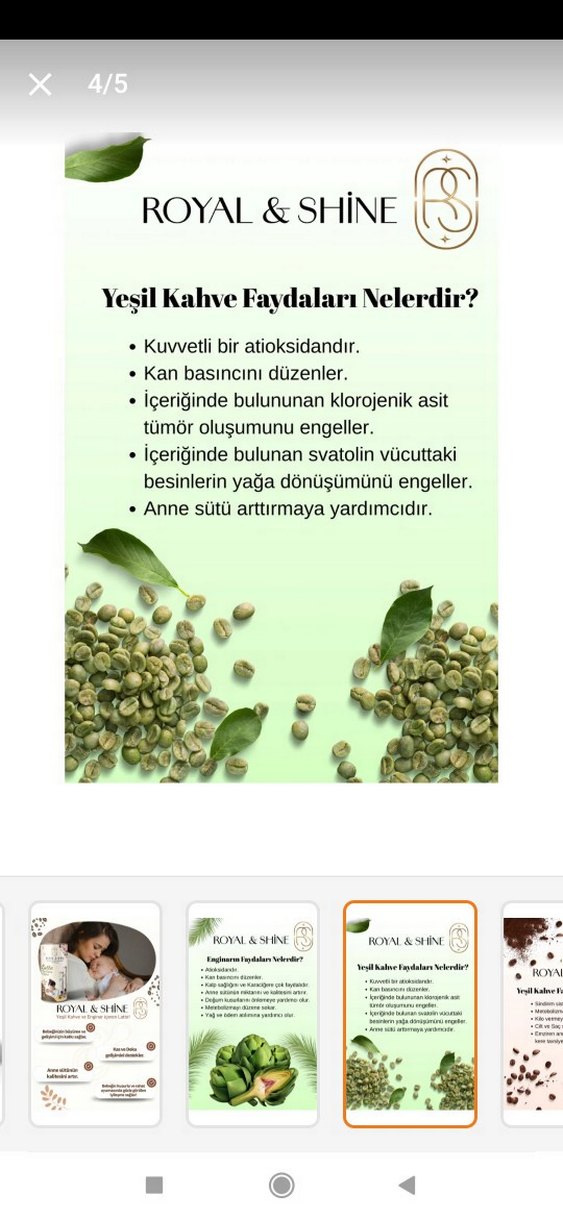 Royal & Shine Latte Yeşil Kahve Enginar 140g - Görsel 4