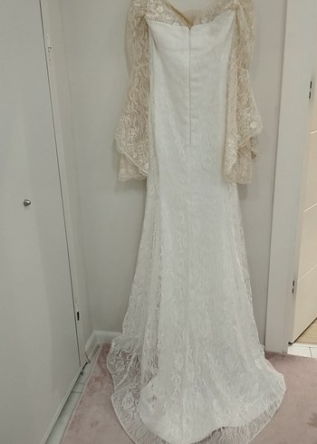 s Beden beyaz Renk beyaz dantel asimetrik volan fırfır nikah abiye elbise gelinlik