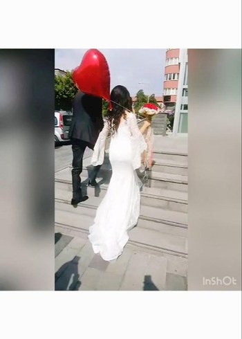beyaz dantel asimetrik volan fırfır nikah abiye elbise gelinlik - Görsel 8