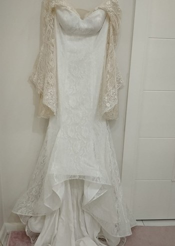 Breeze beyaz dantel asimetrik volan fırfır nikah abiye elbise gelinlik