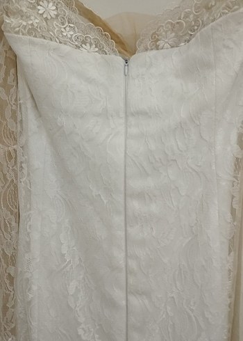 beyaz dantel asimetrik volan fırfır nikah abiye elbise gelinlik - Görsel 5