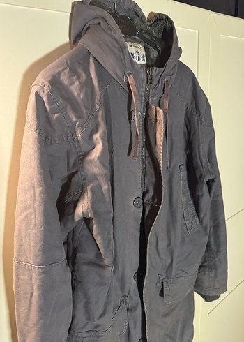 Gri Kapüşonlu Düğmeli Erkek Kaban - Görsel 4