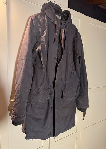 Gri Kapüşonlu Düğmeli Erkek Kaban - Görsel 3