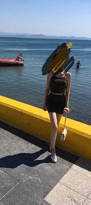 Haki crop etek takım