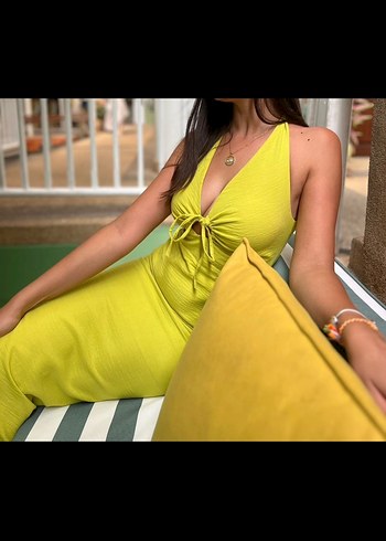 V Yaka Yeşil Uzun elbise - Görsel 2