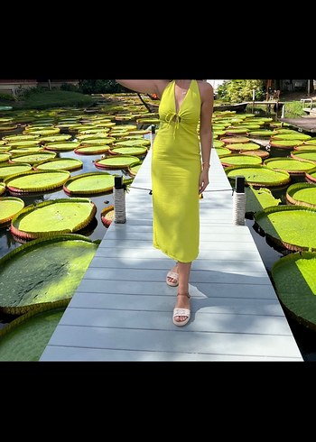 V Yaka Yeşil Uzun elbise - Görsel 3