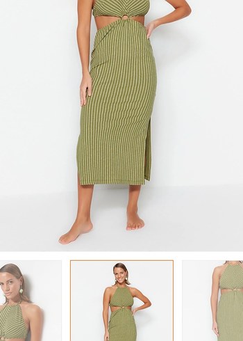 Kadın Haki Bohem Örme Uzun Elbise - Görsel 3