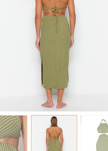 Kadın Haki Bohem Örme Uzun Elbise - Görsel 6