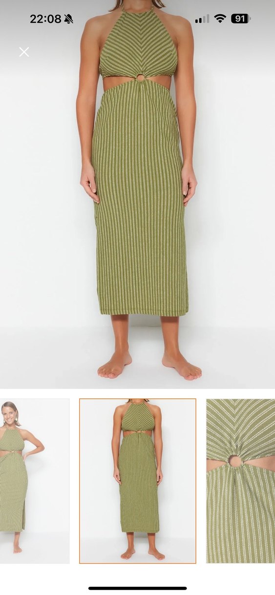 Kadın Haki Bohem Örme Uzun Elbise - Görsel 4