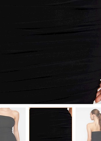 Siyah Straplez Drapeli Mini Elbise - Görsel 5