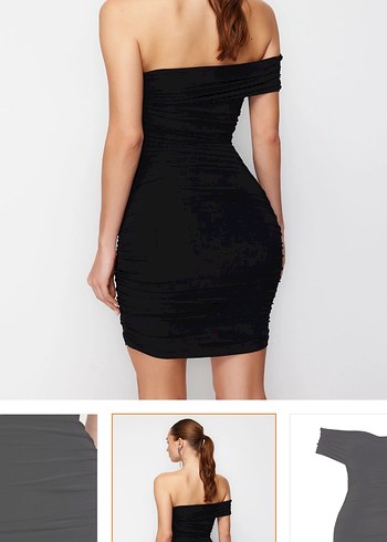 Siyah Straplez Drapeli Mini Elbise - Görsel 6