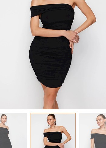 Siyah Straplez Drapeli Mini Elbise - Görsel 2