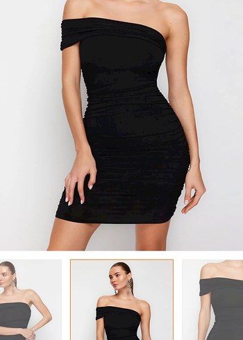 Siyah Straplez Drapeli Mini Elbise - Görsel 3