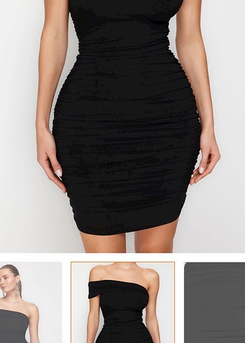 Siyah Straplez Drapeli Mini Elbise - Görsel 4