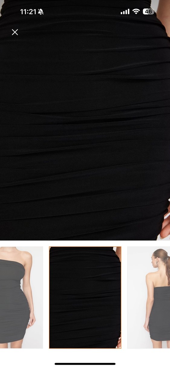 Siyah Straplez Drapeli Mini Elbise - Görsel 5