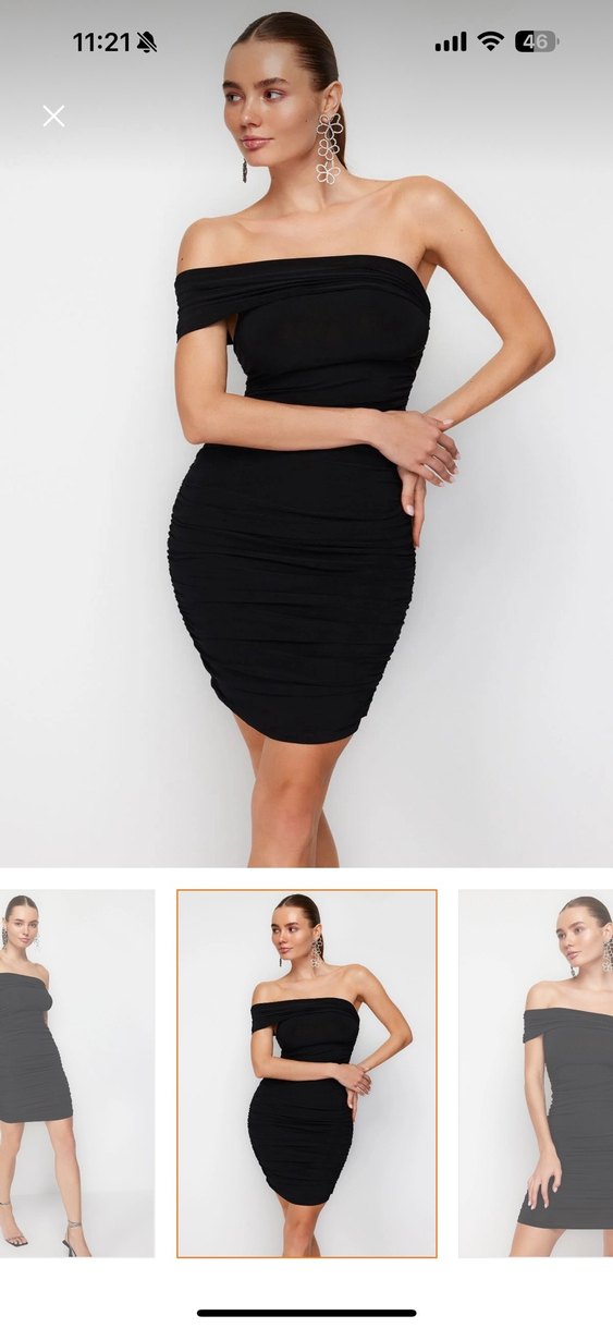 Siyah Straplez Drapeli Mini Elbise - Görsel 2