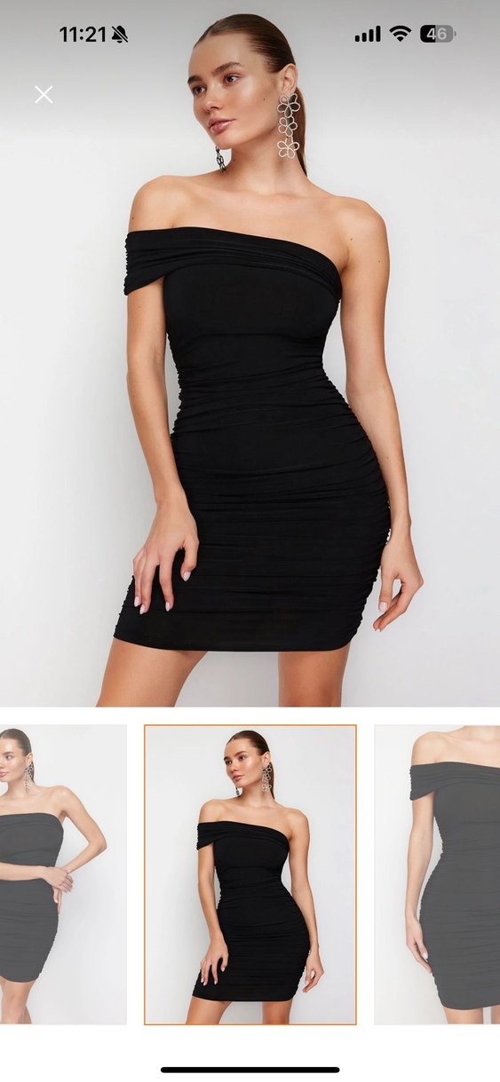 Siyah Straplez Drapeli Mini Elbise - Görsel 3